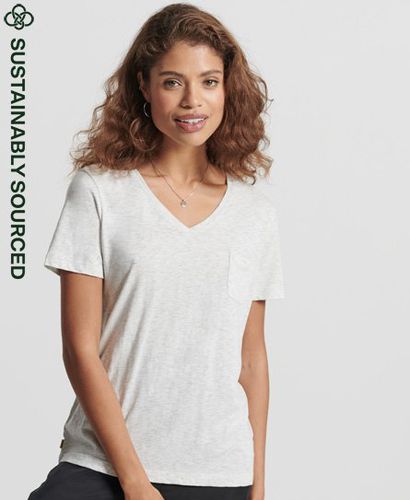 Women's T-Shirt aus Bio-Baumwolle mit V-Ausschnitt und Tasche - Größe: 44 - Superdry - Modalova