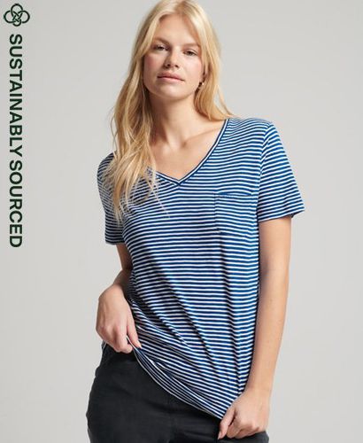 Women's T-Shirt aus Bio-Baumwolle mit V-Ausschnitt und Tasche - Größe: 34 - Superdry - Modalova