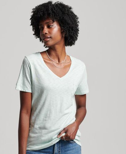 Women's T-Shirt aus Bio-Baumwolle mit V-Ausschnitt und Tasche - Größe: 42 - Superdry - Modalova