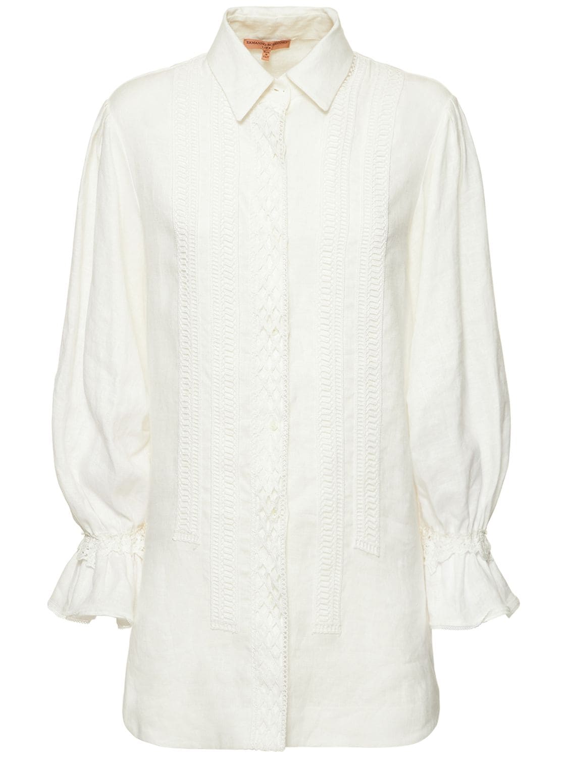 Embroidered Linen Shirt W/ Ruffle Cuffs - ERMANNO SCERVINO - Modalova