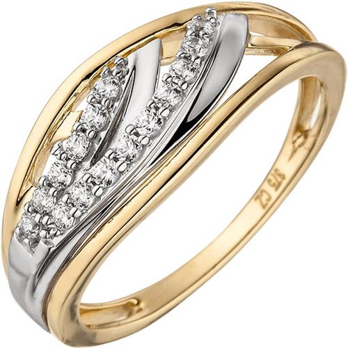 Damen Ring 375 Gold Gelbgold bicolor 15 Zirkonia Goldring - SIGO - Modalova