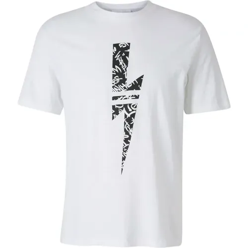 Herren T-Shirt Kurzarm Kurzarmshirt runder Kragen graffiti thunderbolt , Herren, Größe: M - Neil Barrett - Modalova