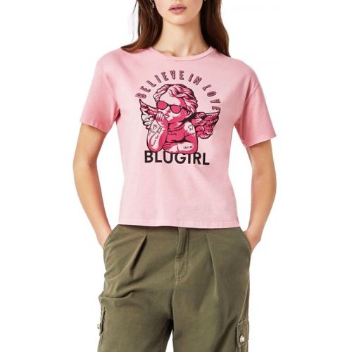 Cropped Cotton T-Shirt mit Druck , Damen, Größe: S - Blugirl - Modalova