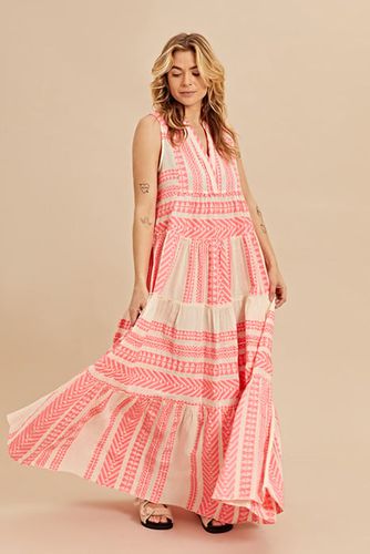 Sleeveless Long Dress Neon Pink Off White - Devotion Twins - Modalova