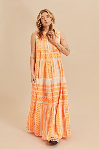 Sleeveless Long Dress Neon Orange Off White - Devotion Twins - Modalova